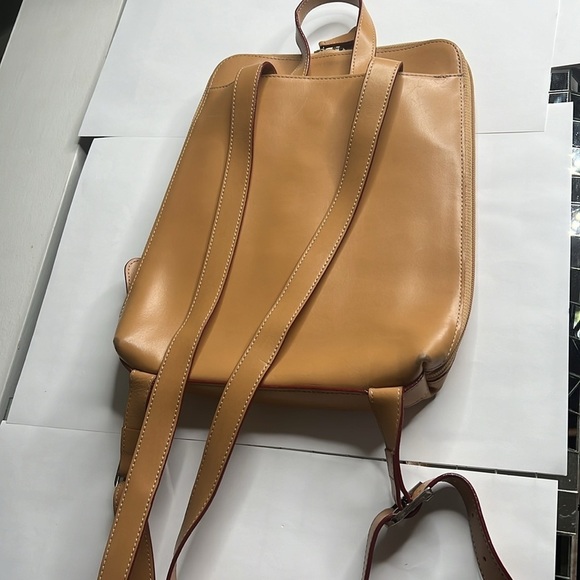 Lodis Tan Smooth Leather Slim Flat Backpack Bag - Picture 14 of 15
